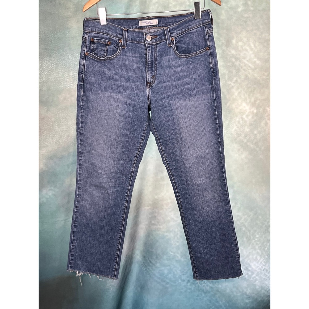 Levis 505 Straight Leg Jeans Medium Wash Raw Hem Blue Denim Womens Size 10M